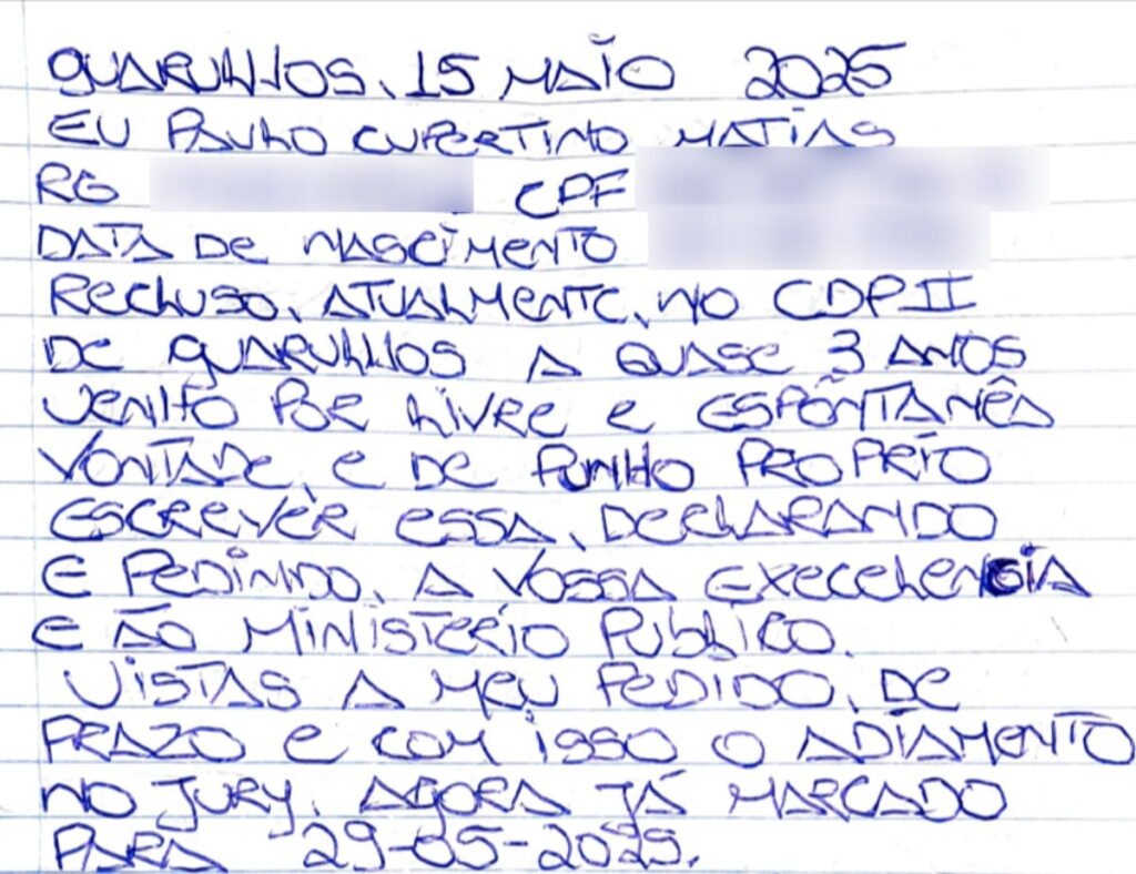 CARTA-01-1024x788 Acusado de matar ator de chiquititas pede novo adiamento do júri e contesta defesa