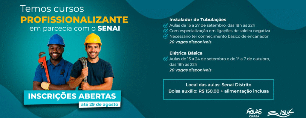 image-333-1024x394 Águas Cuiabá e Senai-MT abrem inscrições para cursos gratuitos nas áreas de hidráulica e elétrica
