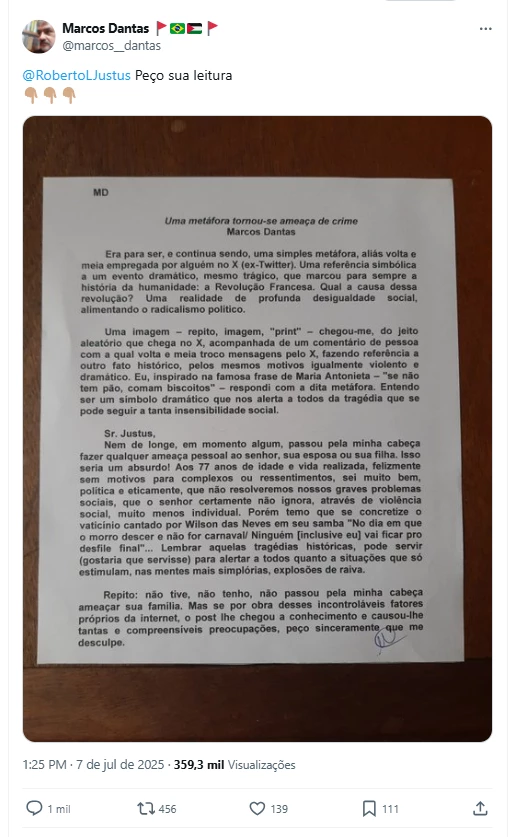 image-59 “Foi uma metáfora mal interpretada”, diz professor da UFRJ ao se desculpar com família Justus; veja