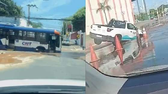 image-16 Asfalto volta a ceder no Centro de Cuiabá e engole carro em cruzamento movimentado